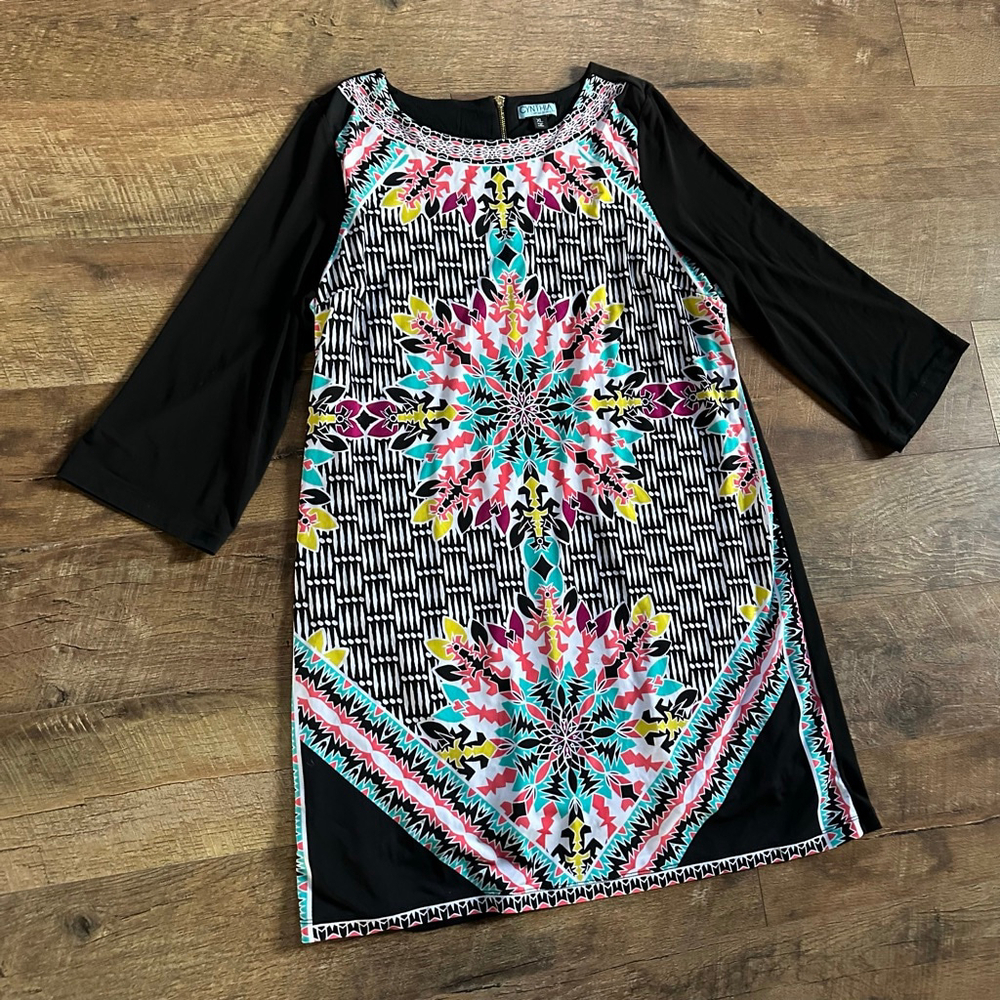 Women's Cynthia Rowley Long Sleeve Dress XL Black Multi-color